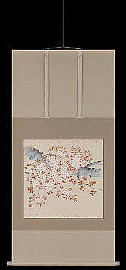 掛け軸 桜 奥田吟水 芸術年鑑掲げる絵書き 尺八横  掛軸 全国貨物輸送無料 【smtb-k】【ky】