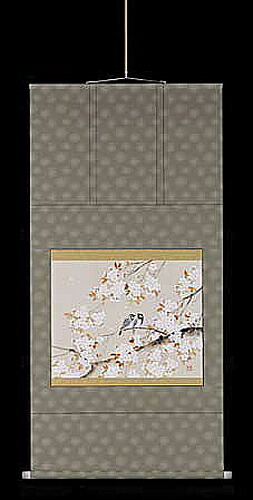 掛け軸 桜に鳥類 はけ口華凰 芸術年鑑掲げる絵書き 尺八横  掛軸 全国貨物輸送無料 【smtb-k】【ky】
