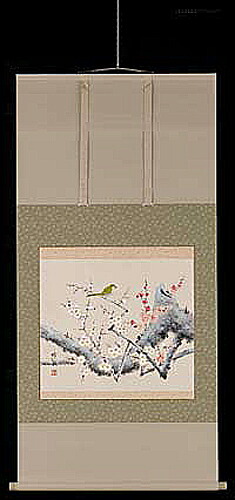 掛け軸 梅に鶯 奥田吟水 芸術年鑑掲げる絵書き 尺八横  掛軸 全国貨物輸送無料 【smtb-k】【ky】