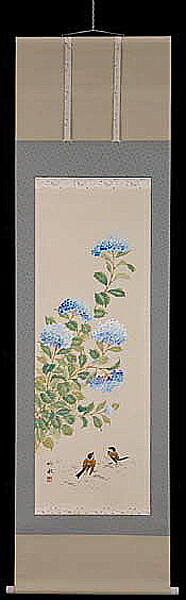 掛け軸 アジサイ 奥田吟水 芸術年鑑掲げる絵書き 尺五  掛軸 全国貨物輸送無料 【smtb-k】【ky】