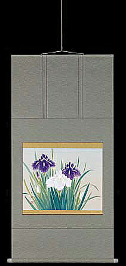 掛け軸 花ショウブ はけ口華凰 芸術年鑑掲げる絵書き 尺八横  掛軸 全国貨物輸送無料 【smtb-k】【ky】