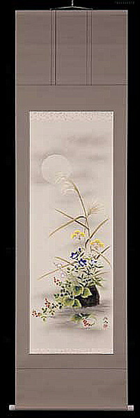 掛け軸 秋草 奥田拓也 芸術年鑑掲げる絵描き 尺五  掛軸 全国貨物輸送無料 【smtb-k】【ky】