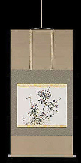 掛け軸 野菊にトンボ 奥田吟水 芸術年鑑掲げる絵書き 尺八横  掛軸 全国貨物輸送無料 【smtb-k】【ky】