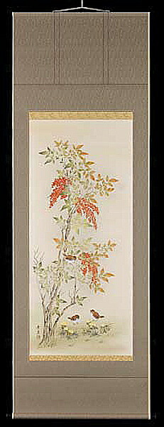 掛け軸 南天に福寿草 佐藤景月  芸術年鑑掲げる絵書き 尺八  掛軸 全国貨物輸送無料 【smtb-k】【ky】
