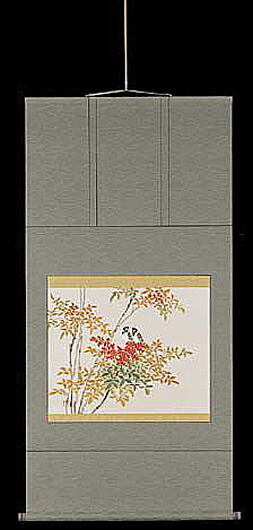掛け軸 南天に雀 はけ口華凰  芸術年鑑掲げる絵書き 尺八横  掛軸 全国貨物輸送無料 【smtb-k】【ky】