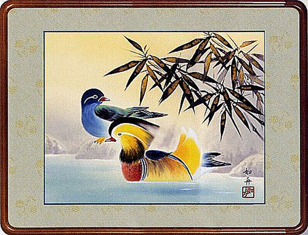 日本画　鴛鴦（おしどり）　美原如舟　絵画　額　全国送料無料　【smtb-k】【ky】｜古都-京都　掛け軸専門店　文永堂