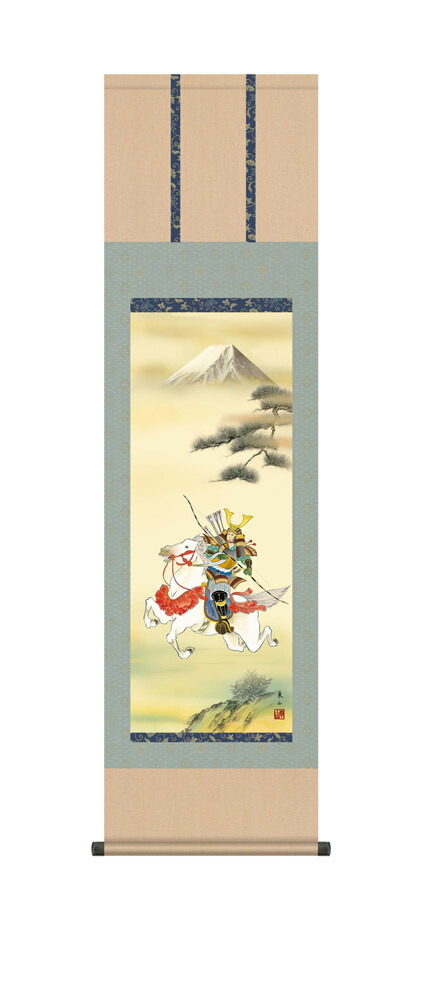 送料無料　お祝い　端午の節句　掛け軸　掛軸　白馬武者　榎本東山 （竹翠会)