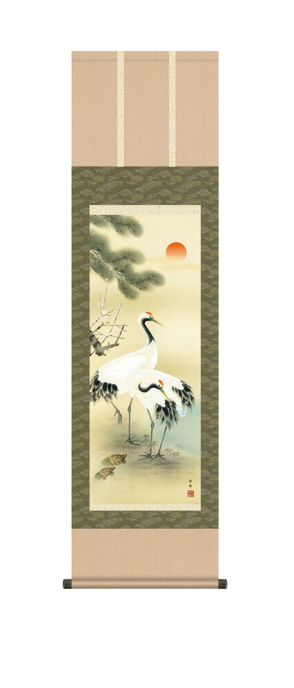 楽天市場】【訳あり】水墨 掛け軸 185×53cm 松竹梅 鶴亀 紙箱