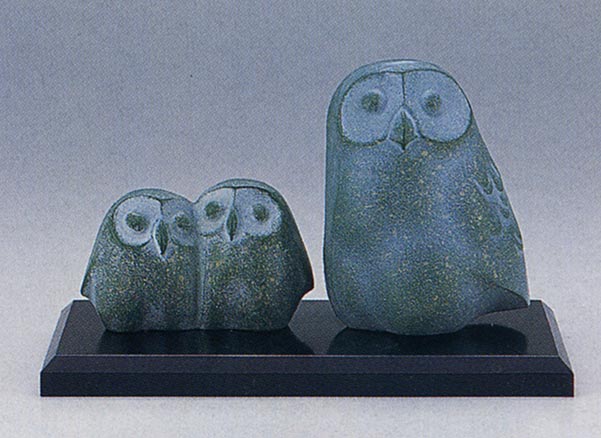 ふくろう親子セット　石黒 孫七 作　置物　和風　床の間　和雑貨　贈答