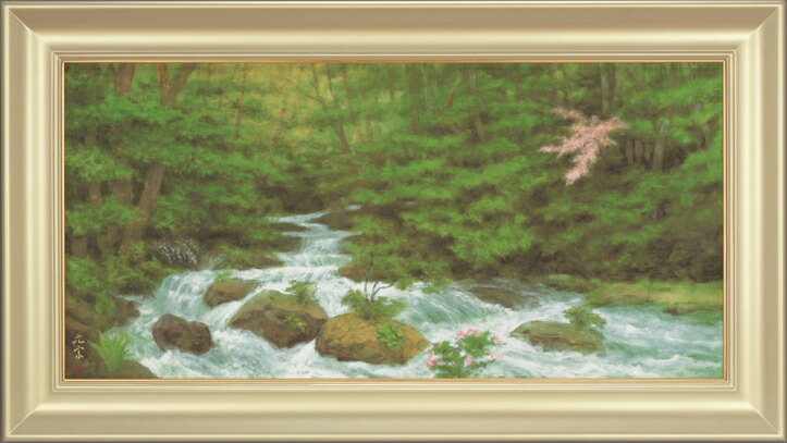奥田 元宋、彩渓淙々、大判、額装用・画版、日本製・新品額 額装付、状態良好 奥田元宋 『秋渓淙々』 - 北海道画廊