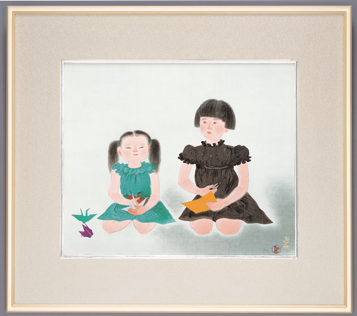 送料無料　小倉遊亀　姉妹　彩美版　シルクスクリーン　絵画　版画　プラチナ泥手彩【smtb-k】【ky】