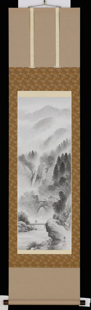 真作/葛谷聖山/雪景山村図/布袋屋掛軸HD-567 掛軸3本セット 葛谷聖山『新四季賞翫』日本画 山水 風景画 絹本