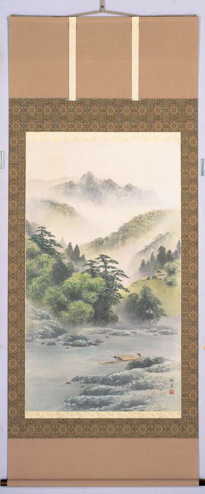 掛軸 染めつける景観 倉地邦彦 号 六万七千円 大きな立（二尺五寸幅） 掛け軸 全国貨物輸送無料 【smtb-k】【ky】