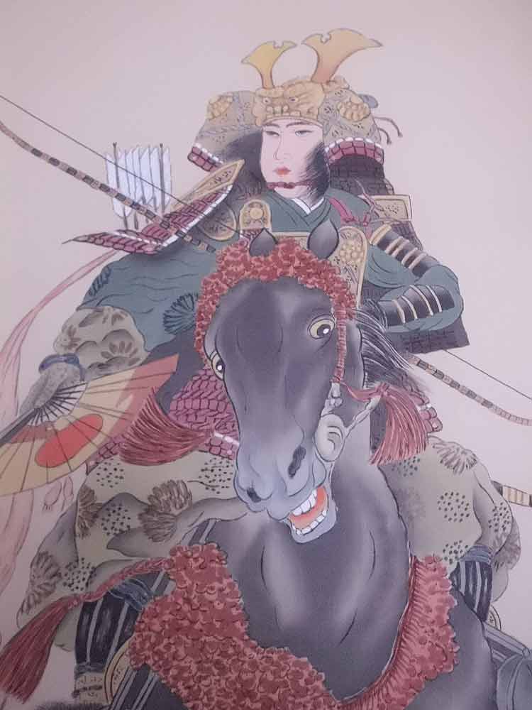 掛け軸 双馬武者(そうまむしゃ) 松尾蒼樹 (真作・新品) 尺八立 再販