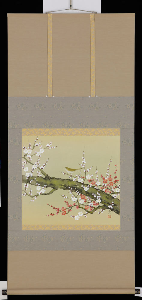 掛け軸 梅に鶯 川島正行 美術年鑑掲載作家 掛軸 全国送料無料 春の新作