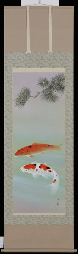 楽天市場】掛軸 松鯉登流図 神田有記画(掛け軸 尺五立）幅54.5cm×丈