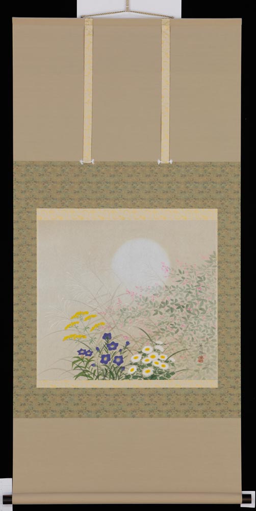 掛け軸 秋草 鈴木秀湖 芸術年鑑掲げる文筆家 掛軸 全国貨物輸送無料 【smtb-k】【ky】