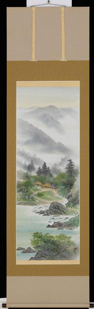 ☆箕輪翠香『水墨山水』日本画 掛軸 掛け軸 掛軸 水墨山水／箕輪翠香