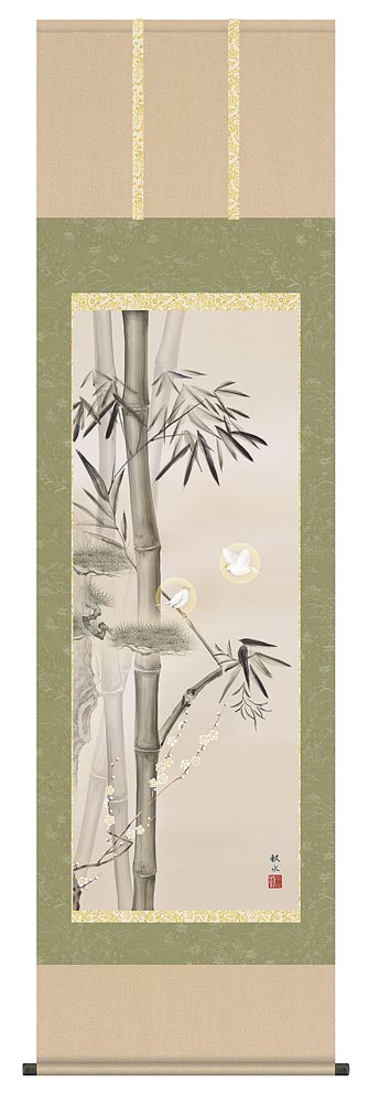 掛け軸 三友白み雀約説 浮田秋水 掛軸 全国送料無料 smtb-k ky 