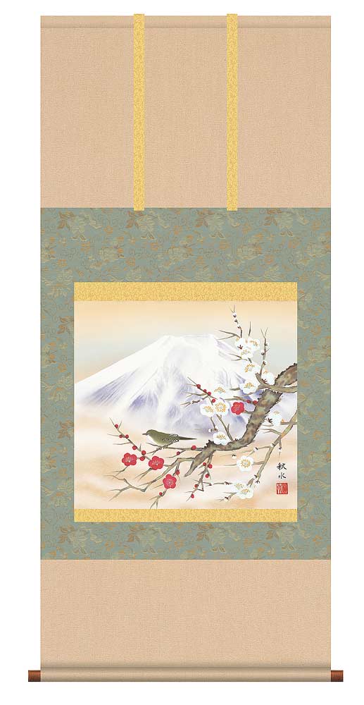 楽天市場】久芳道信 「 紅白梅 」 掛軸 ( 尺五立 ) : 内田画廊