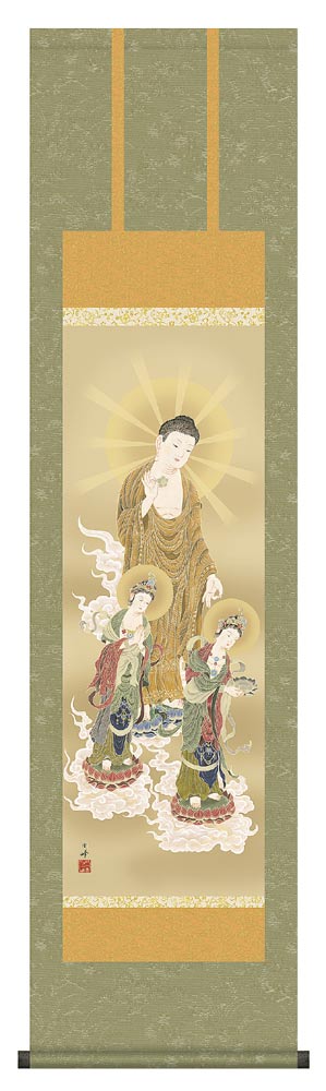【真作】豊/三尊佛図/掛軸☆宝船☆AB-63 楽天市場】掛け軸 掛軸 阿弥陀如来阿弥陀三尊佛(高畠 周峰)【尺