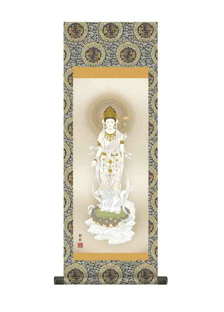美品 掛け軸 阿部静雅作 聖観音像 仏画 年中掛け 楽天市場】掛け軸 掛軸 仏画 阿部静雅・聖観音 : 絵画生活