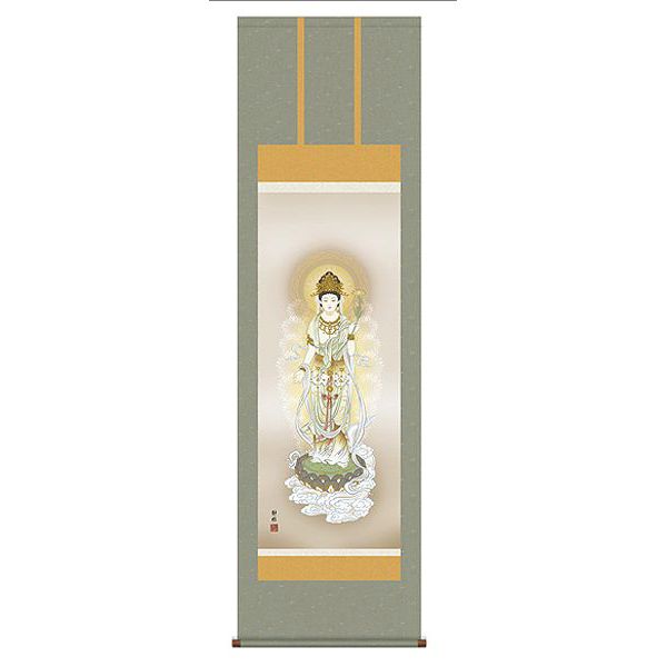 美品 掛け軸 阿部静雅作 聖観音像 仏画 年中掛け g-1558.jpg