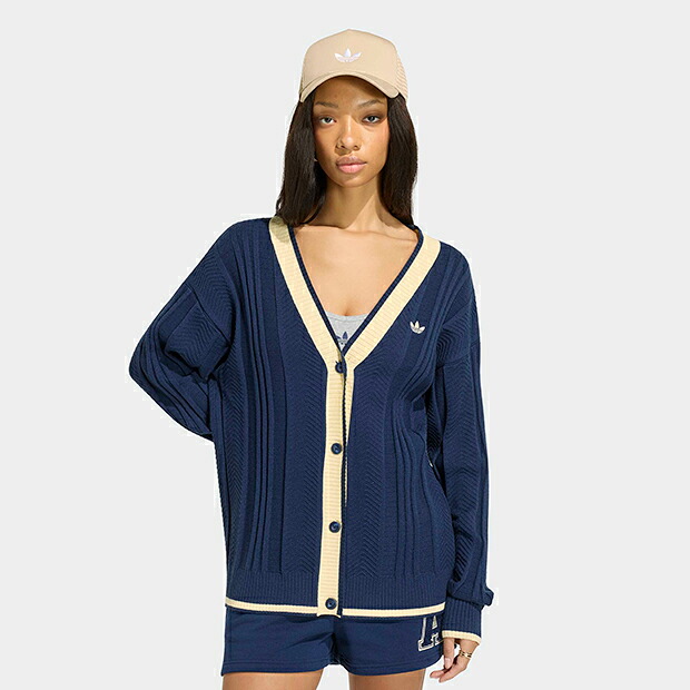 レディース ケーブルニット カーディガン　ナイトインディゴ　【adidas originals|アディダスオリジナルス】e0471-kt1859｜オリジナルスショップ