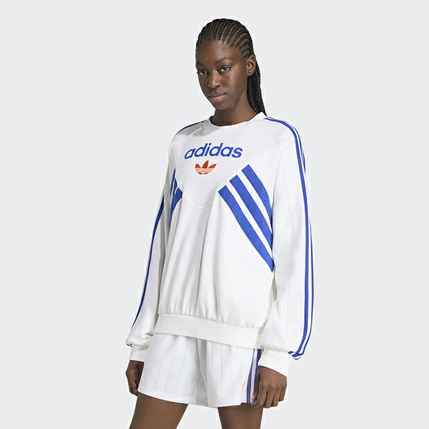 【尖んがり2倍】レディース ガーメントウォッシュ グラフィック 労働者の一団 トレイナー 白いこと 【adidas originals|アディダスオリジナルス】hi238-kr7013