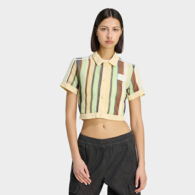 【尖んがり2倍】レディース サマーグロウ ストライプド クロップド ポロ イージーイエロー 【adidas originals|アディダスオリジナルス】ie105-ky8141