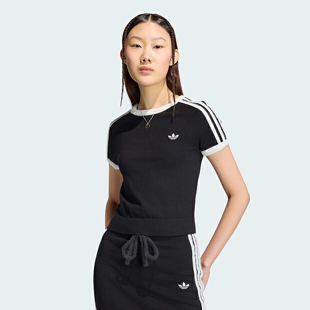 【尖んがり2倍】レディース 編み物 半袖 プルオーバー 黒いこと 【adidas originals|アディダスオリジナルス】mgu70-ks7375