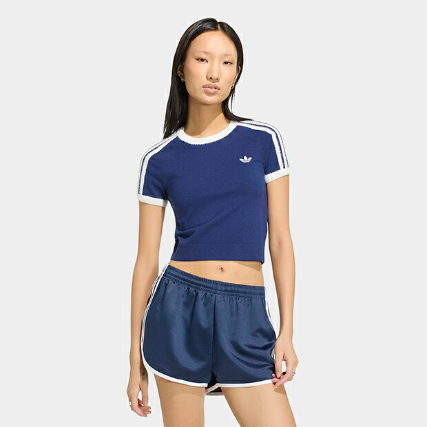 【尖んがり2倍】レディース 編み物 半袖 プルオーバー うす暗い青み 【adidas originals|アディダスオリジナルス】mgu70-kw2606