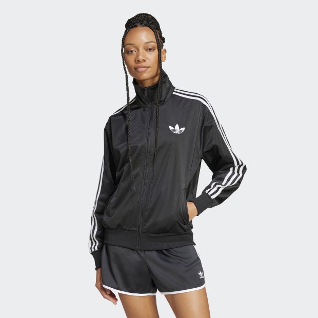 adidas ルーズ サテン トラックトップ 黒 women 2XL 新品未使用 adidas ジャージ ルーズ サテン トラックトップ / アディダス
