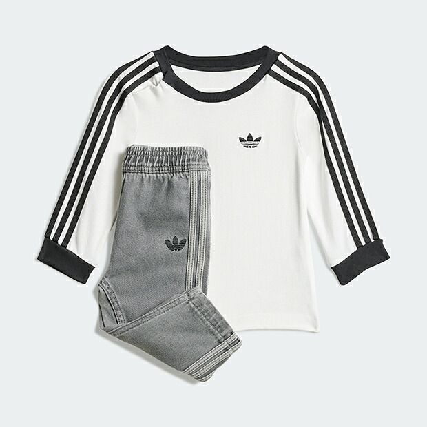【4/15 23時～4/20 10時までポイント20倍】【SALE対象】ジュニア ベビー アディカラー 長袖Tシャツ セットアップ　ホワイト×ブラック　【adidas originals|アディダスオリジナルス】tc139-jw5312
