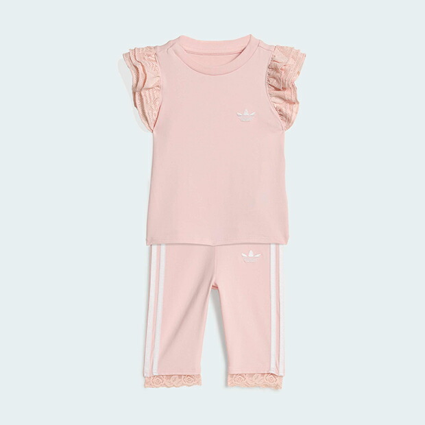 【4/4 20時～4/13 10時までポイント20倍】ジュニア ベビー レース 3/4 タイツ Tシャツ セット　サンディピンク　【adidas originals|アディダスオリジナルス】by595-kc6799