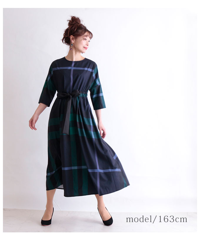 圧倒的高評価レビュー4 5 レディース ワンピース 春 ロング ネイビー 大人可愛いレディースファッション チェック柄 7分袖 秋 レディースファッション 同窓会 春 ワンピース およばれ お洒落 綺麗め オフィスカジュアル 体型カバー レディースファッション 長袖 7分