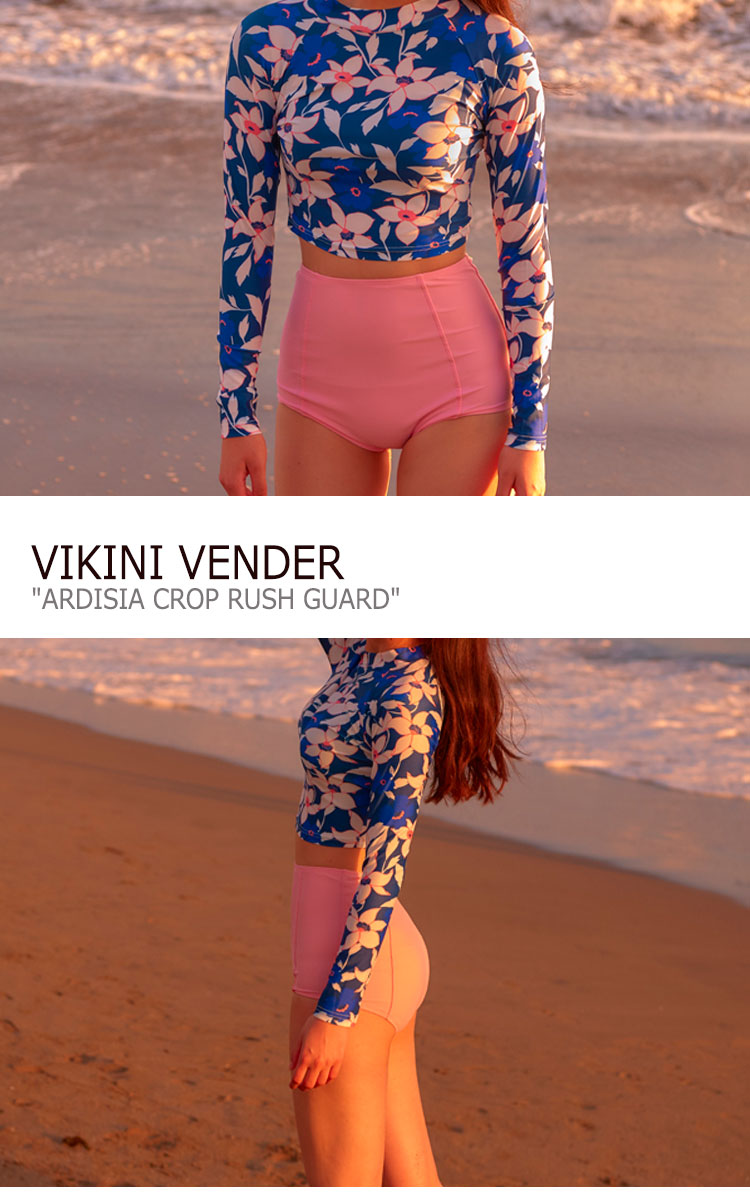 ビキニ店員 海水着 Vikini Vender レディース Ardisia Crop Rush Guard アルディシア クロップ ダッシュ備え 長袖 Blue 青み 衣裳 Vikini Vender Vikinivender ビキニベンダー水着 水着ラッシュガード レディースラッシュガード 体型上包 花柄 美味い 恰好良い