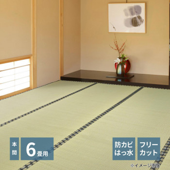 ＼エントリーでポイント5倍！マラソン期間限定！／ フリーカット裏付き い草カーペット みすず 本間6帖 約286×382cm 158005060【送料無料】