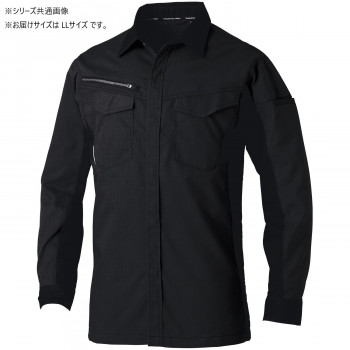 桑和 3478-02 長袖シャツ LLサイズ ブラック(4)【送料無料】