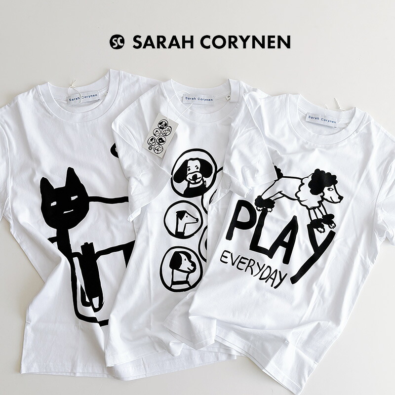 SARAH CORYNEN サラ コリネン グラフィック 刷り上げるプルオーバー XS S オーガニックコットン レディース メンズ 白プルオーバー 毛の荒物 犬猫