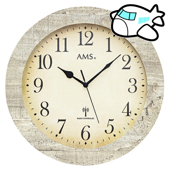 AMS ドイツ製 掛け時計 35cm 木製 ホワイト調 丸型 アナログ 5561 納期1ヶ月程度　(YM-AMS5561)｜インテリア雑貨a-mon（エエモン）