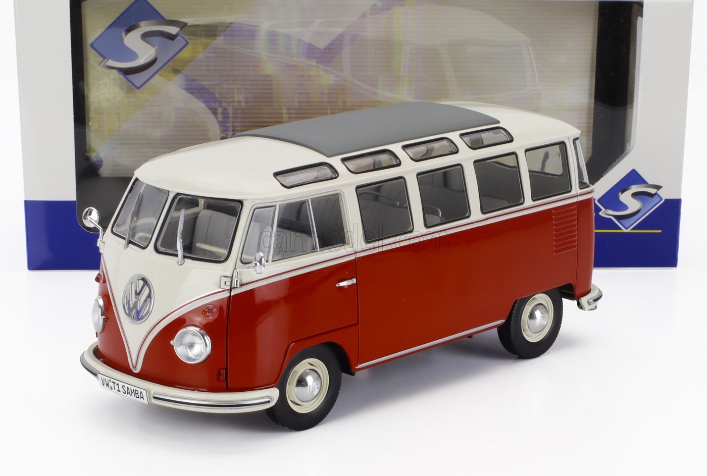 ミニカー 1/18 フォルクスワーゲン T1 ミニバン SOLIDO 1/18 VOLKSWAGEN T1 SAMBA MINIBUS 1962 RED WHITE 1813402|ミニカーショップ ええもん堂