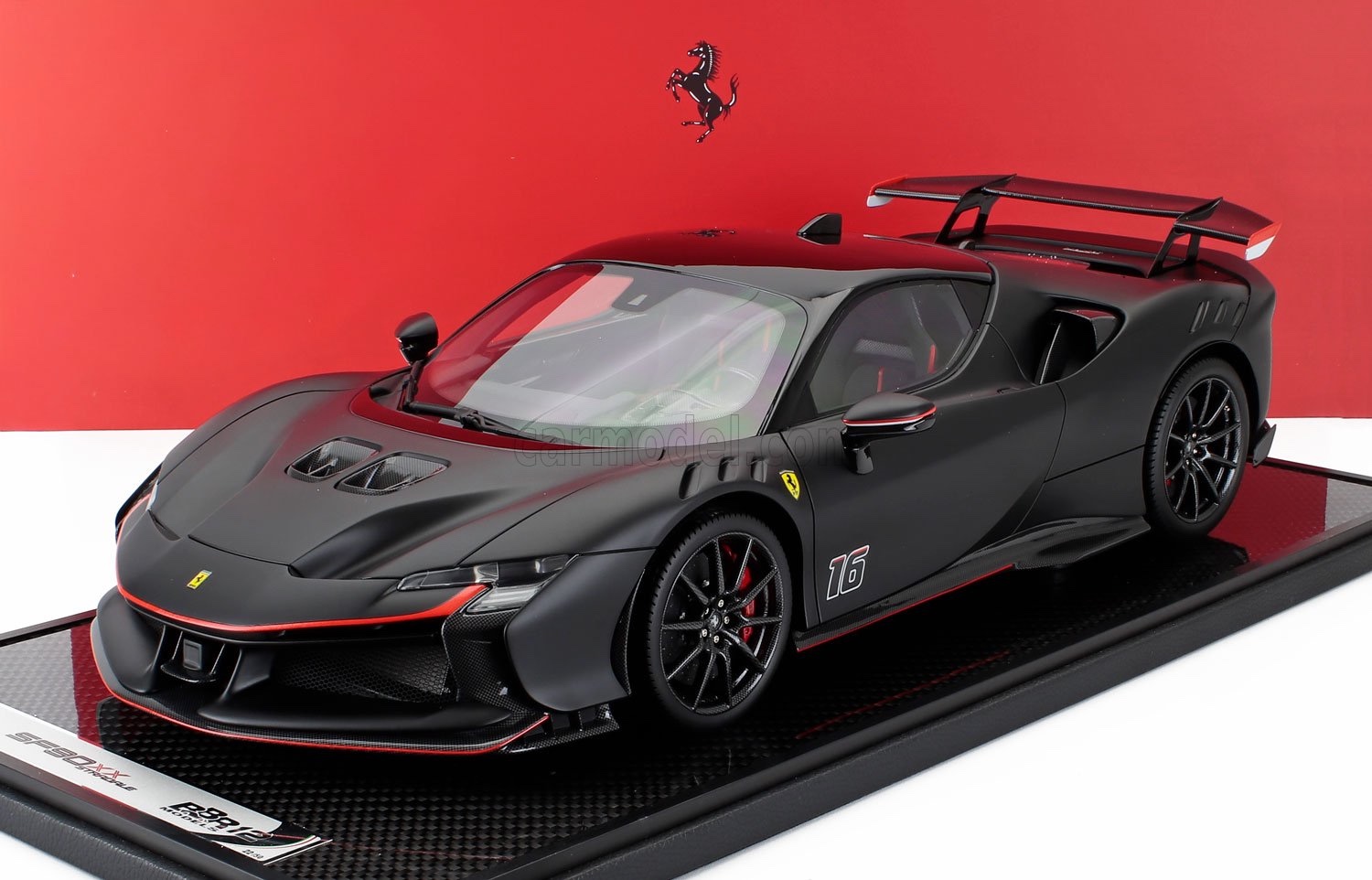 ミニカー 1/12 フェラーリ SF90 XX BBR-MODELS 1/12 FERRARI SF90 XX STRADALE N 16 PERSONAL CAR CHARLES LECLERC 2024 MATT BLACK RED BBR1220CL｜ミニカーショップ ええもん堂