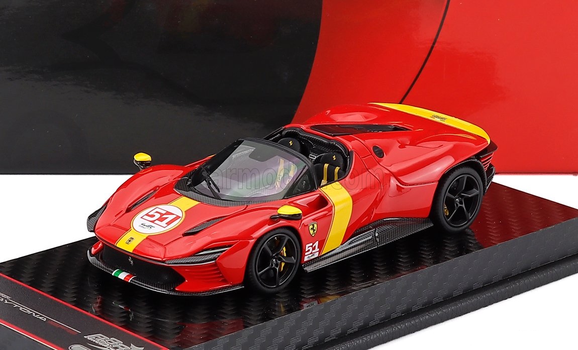 ミニカー 1/43 フェラーリ デイトナ SP3 BBR-MODELS 1/43 FERRARI DAYTONA SP3 SERIE ICONA OPEN ROOF N 51 24h LE MANS LIVERY 2022 RED YELLOW BBRC267LM51｜ミニカーショップ ええもん堂
