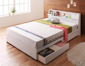 照明・コンセント付き収納ベッド ボンネルコイルマットレス付き セミダブル