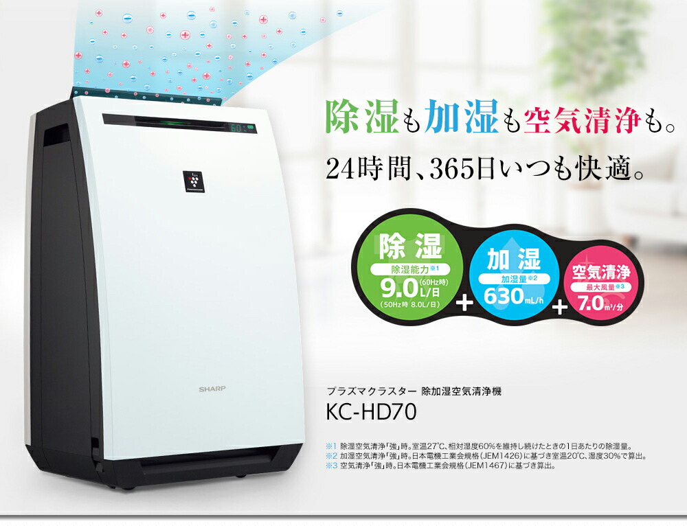SHARP シャープ KC-HD70-W 除加湿空気清浄機 除湿器 加湿器 空気清浄機 