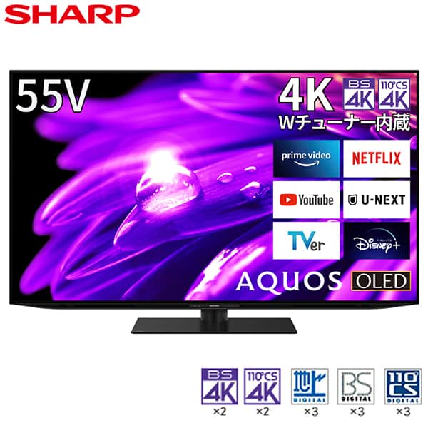 テレビ 55型 SHARP シャープ アクオス AQUOS メーカー保証対応 初期不良対応 4T-C55ES1 有機ELテレビ 55V型 /4K対応 /BS・CS 4Kチューナー内蔵 /YouTube対応 メーカー様お取引あり エクプラ特選