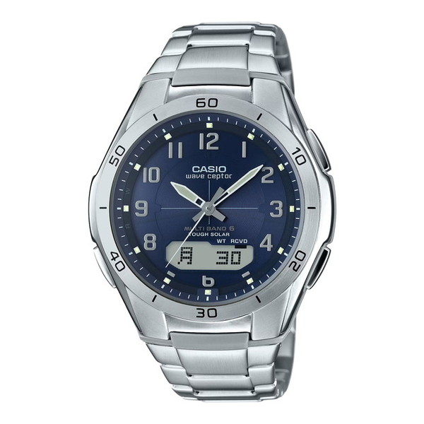 腕時計 時計 CASIO カシオ wave ceptor ウェーブセプター メンズ WVA-M640D-2A2JF ソーラー充電 ウォッチ シルバー ブルー 青 誕生日 新生活 クリスマス 父の日 プレゼント ギフト WVAM640D2A2JF｜XPRICE店