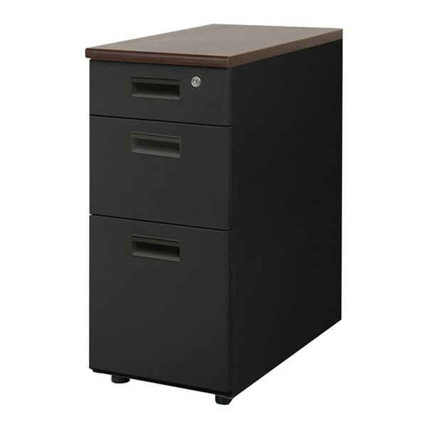 【法人限定】 Netforce LD-WD3SB-W-DBR-BK 天板ダークブラウン 袖箱ブラック ナッツ [脇机 (3段 シリンダー錠)] メーカー直送