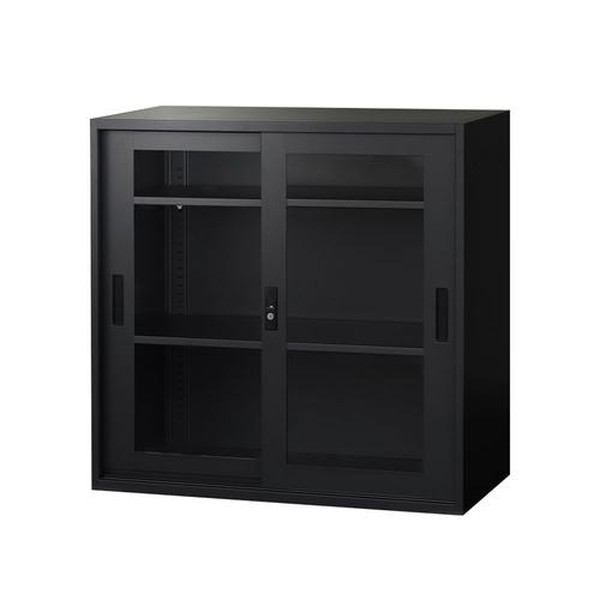 【法人限定】 Netforce EA-8840-3HA-W-BK ブラック [引戸書庫 3段 アクリル扉 (幅880×奥行400mm)] メーカー直送